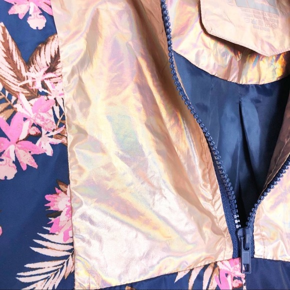 New Look Windbreaker 90s Floral 1/4 Zip Cropped Hawaiian Metallic Jacket Small - Picture 7 of 9